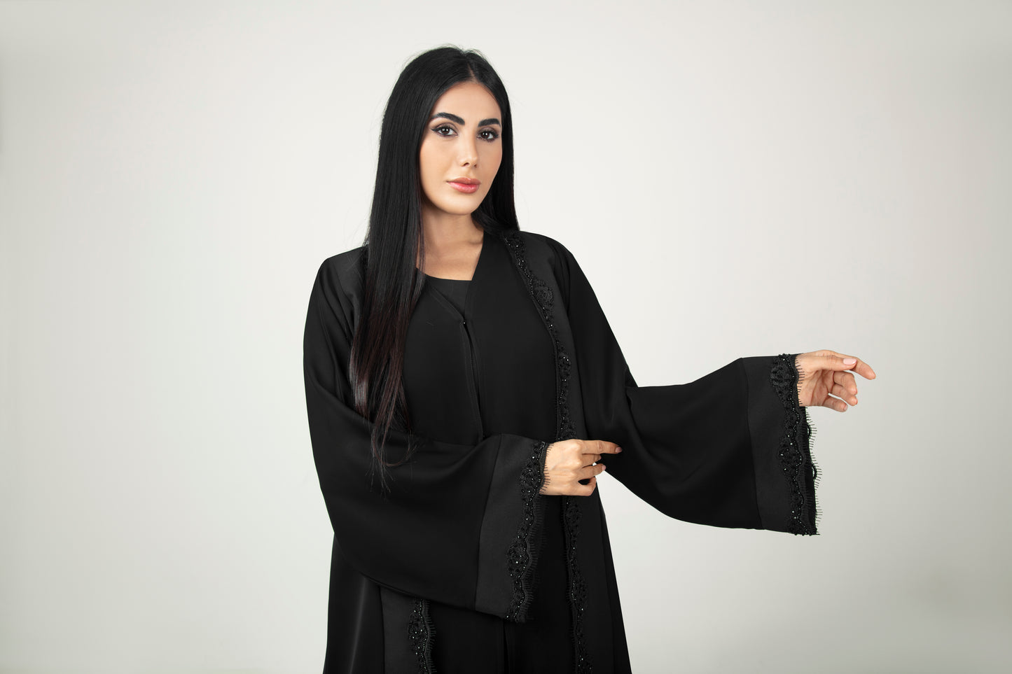 Abaya Black With Lace Design Detail