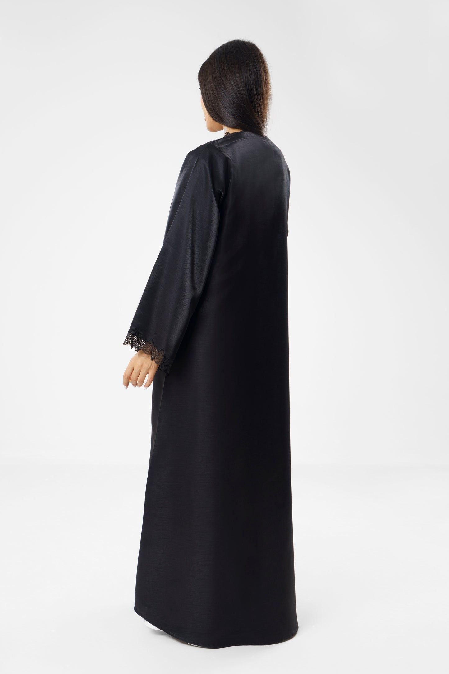 Elegant Black Abaya with Lace Trim Detailing