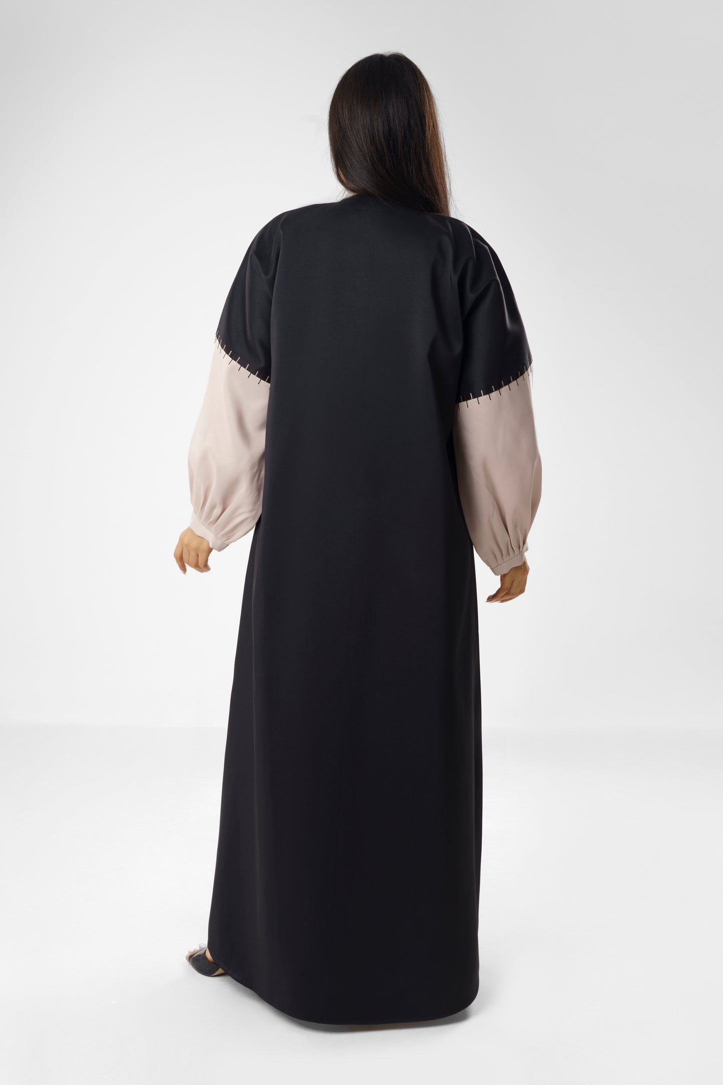 Contemporary Two-Tone Abaya with Contrast Stitch Detail