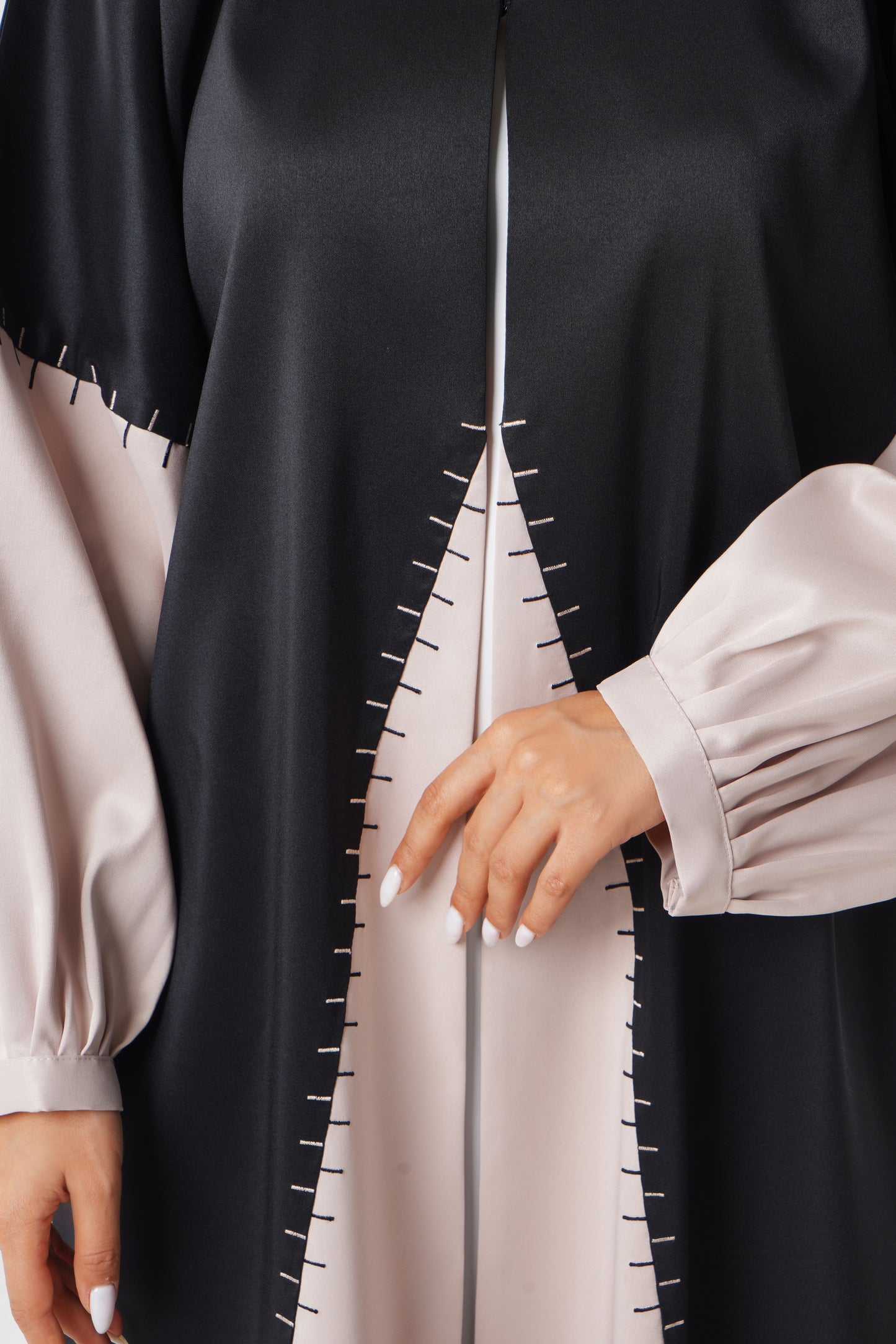 Contemporary Two-Tone Abaya with Contrast Stitch Detail